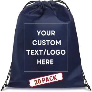 HANDSY Non-Woven Custom Drawstring Bags - Personalized Drawstring Backpack- Custom Bags with Logo for Traveling,Gym and Everyday Use (20, Dark Blue)