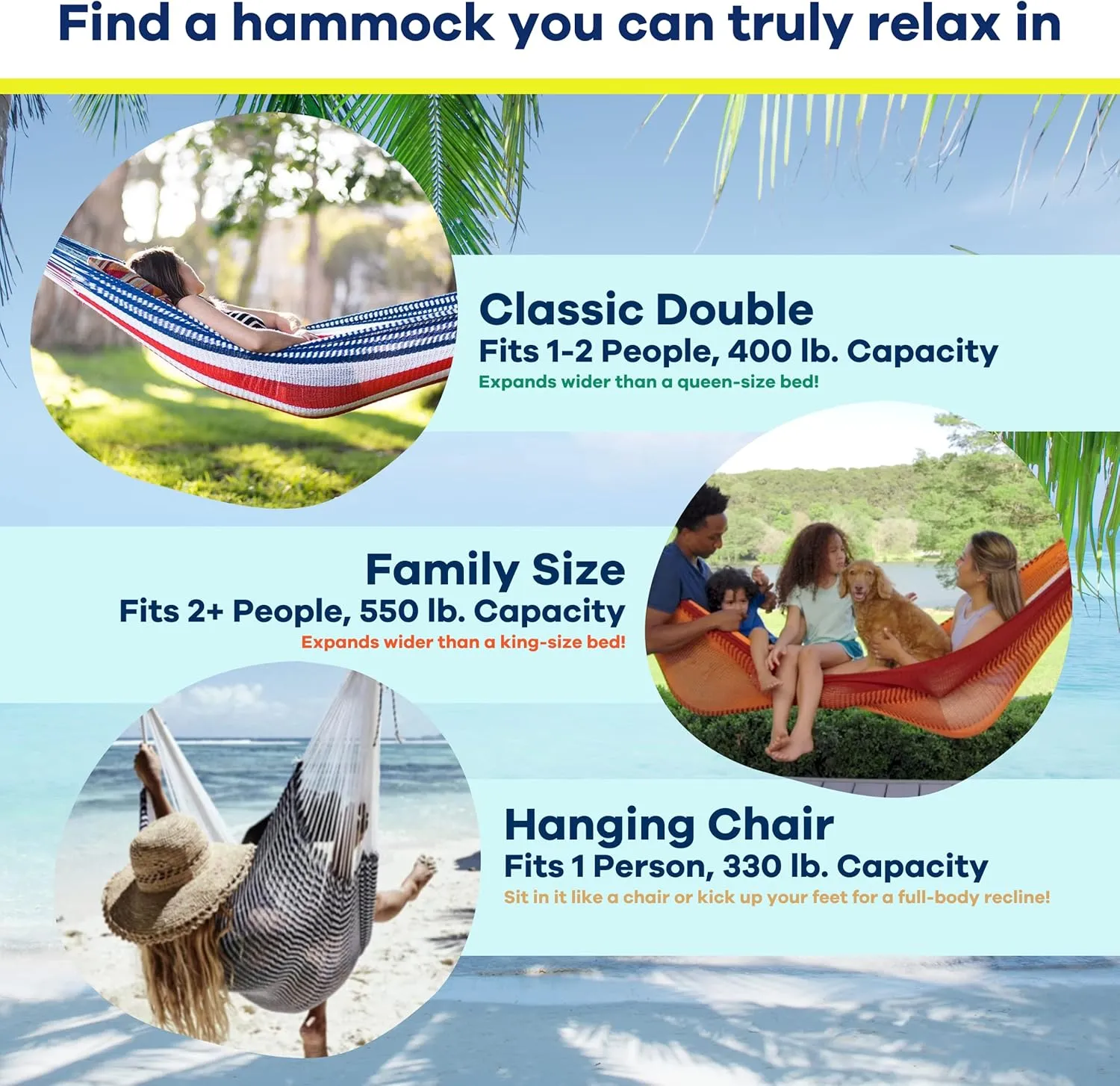 Handwoven Hammock by Yellow Leaf Hammocks - Double Size, Fits 1-2 PPL, 400lb max - Weathersafe, Super Strong, Easy to Hang, Ultra Soft, Artisan Made - Color: Blue - Green