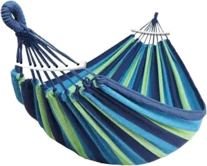 Hanging Chair Outdoor Hammock, Portable Garden Hammock for Home, Travel & Camping, Canvas Striped Swing Bed, Double/Single with 200kg Load Capacity