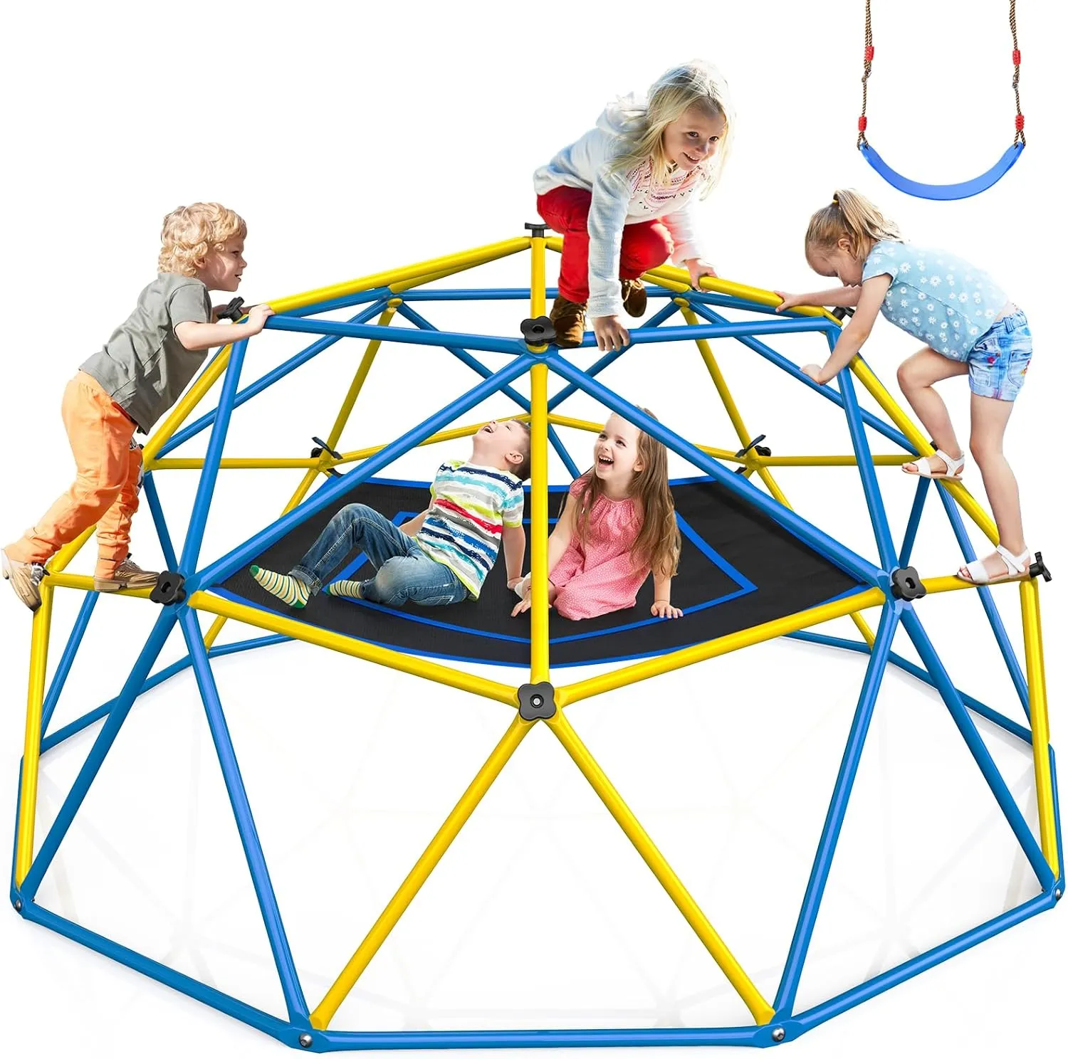 Hapfan Jungle Gym, 10ft Climbing Dome with Hammock and Swing, Outdoor Play Equipment with Monkey Bars for Kids 3-12, Supports 800LBS Backyard Climbing Toys
