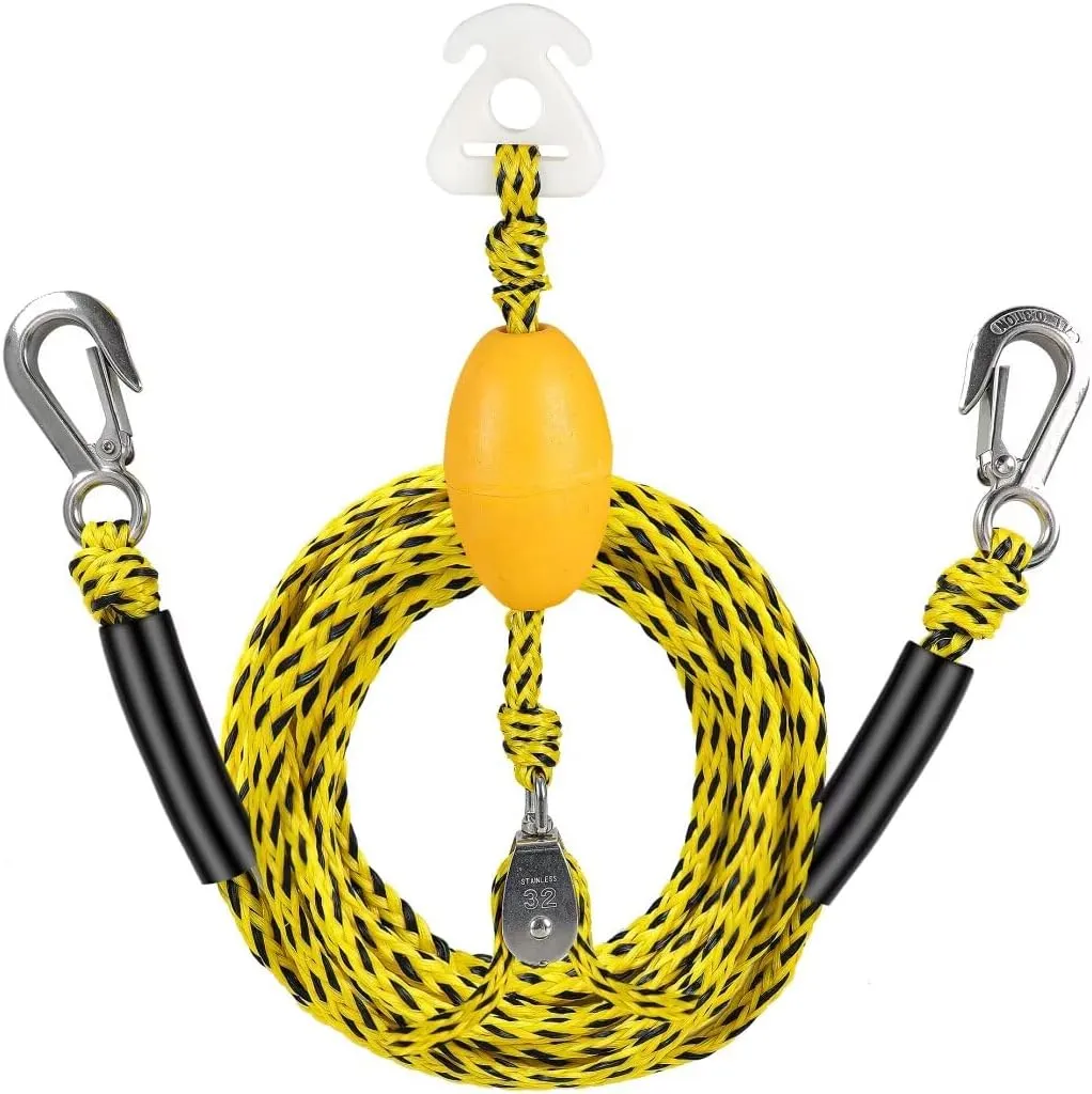 Heavy Duty Boat Tow Harness for Tubing, Water Sports Tow Rope for Boat Towables & Tubes, Self Centering Tow Harness Line with Clip Quick Connector & Stainless Steel Hooks