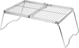 Heavy Duty Stainless Steel Folding BBQ Grill, Portable Campfire Grill Dual Use Folding Campfire Grill for Outdoor Cooking, Cooking Grid for Picnics, Barbecues with Carrying Bag