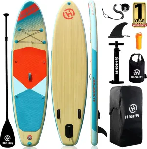 Highpi Inflatable Stand Up Paddle Board Premium SUP Accessories, Backpack, Wide Stance, Surf Control, Non-Slip Deck, Leash, Paddle and Pump, Standing Boat for Youth and Adult