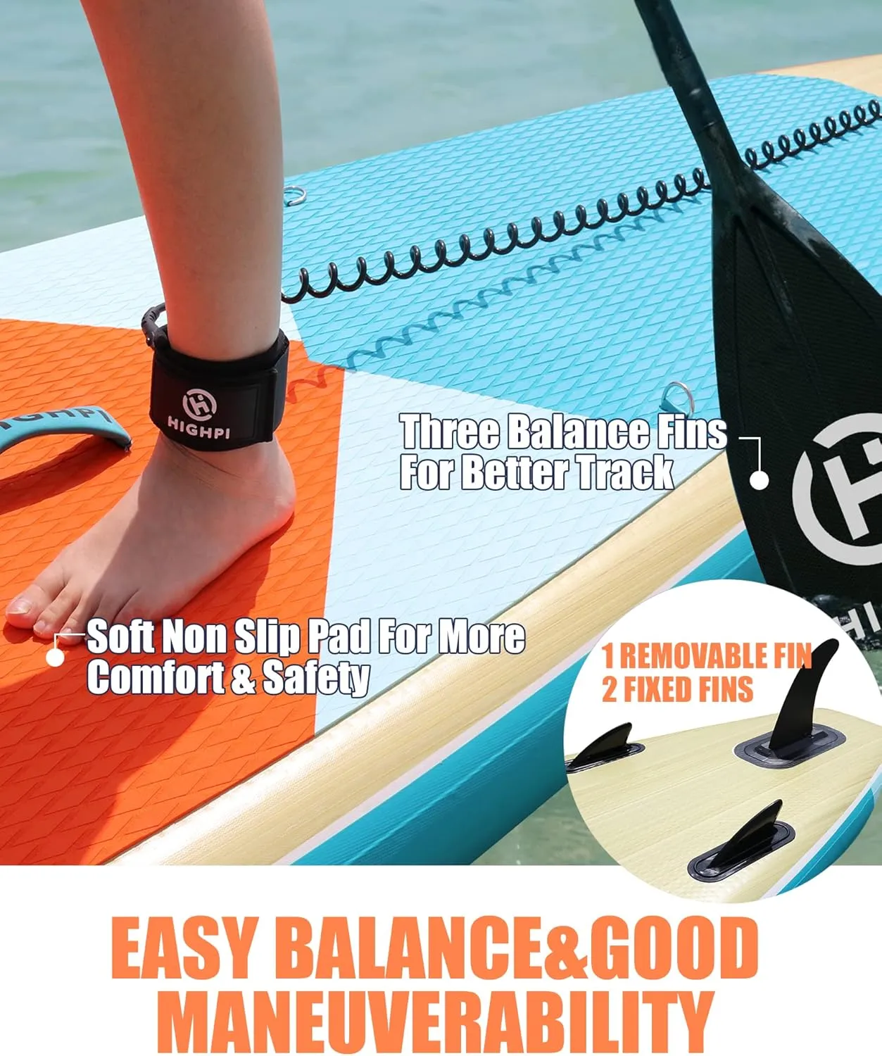 Highpi Inflatable Stand Up Paddle Board Premium SUP Accessories, Backpack, Wide Stance, Surf Control, Non-Slip Deck, Leash, Paddle and Pump, Standing Boat for Youth and Adult