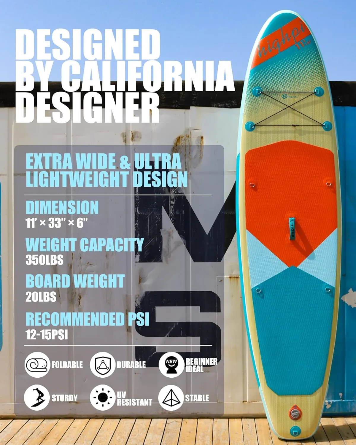 Highpi Inflatable Stand Up Paddle Board Premium SUP Accessories, Backpack, Wide Stance, Surf Control, Non-Slip Deck, Leash, Paddle and Pump, Standing Boat for Youth and Adult