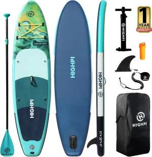 Highpi Inflatable Stand Up Paddle Board Premium SUP Accessories, Backpack, Wide Stance, Surf Control, Non-Slip Deck, Leash, Paddle and Pump, Standing Boat for Youth and Adult