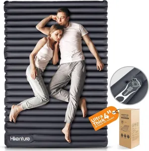 Hikenture Double Sleeping Pad for Camping, 4" Extra-Thick Camping Mattress 2 Person, Inflatable & Ultralight Sleeping Mat for Backpacking, Hiking (Grey Foot Pump, Full XL)