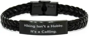 Hiking Isn't a Hobby. It's a Calling. Braided Leather Bracelet, Hiking Present From Friends, Cool Engraved Bracelet For Men Women, , Hiking gear, Hiking boots, Hiking trail, Hiking backpack