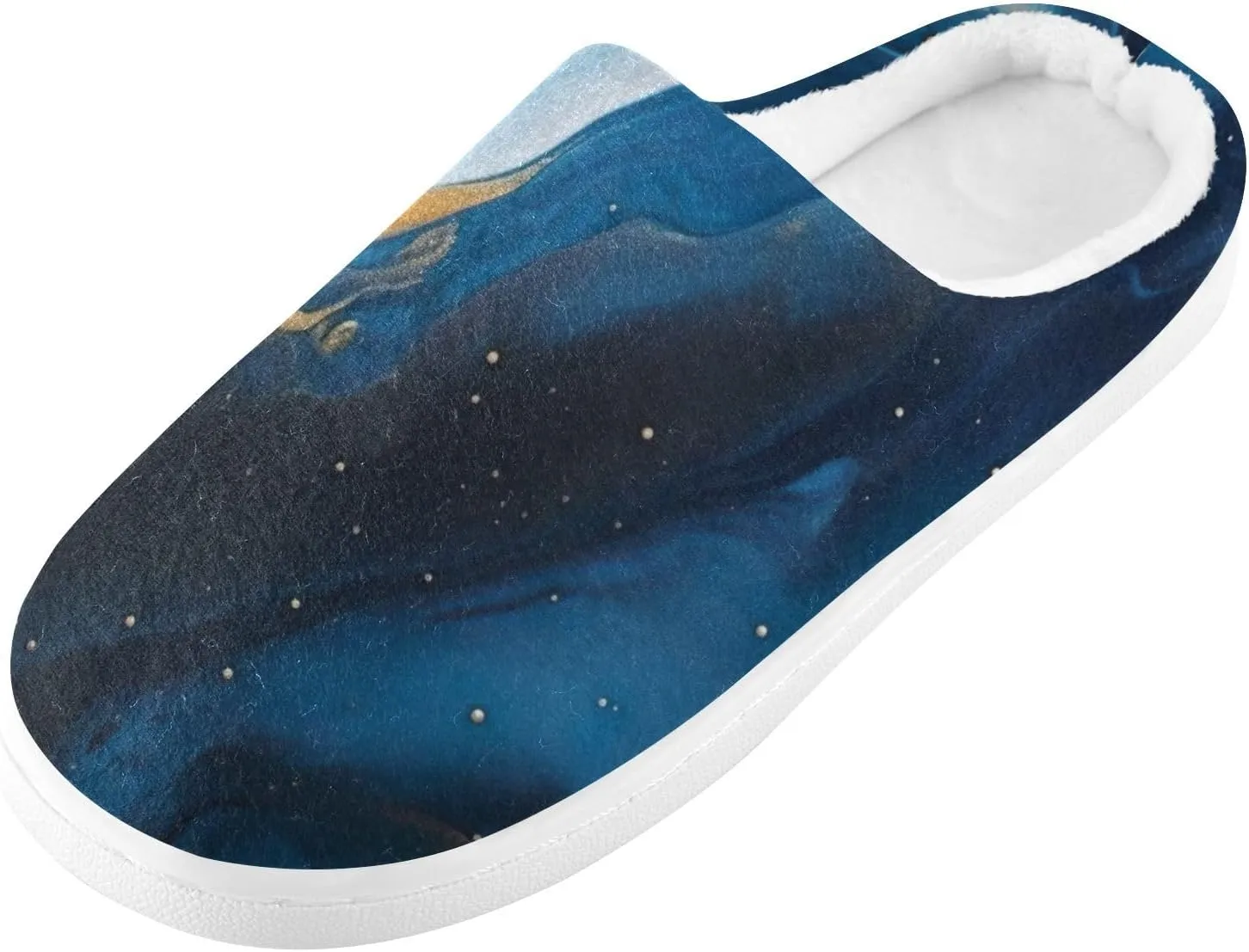 House Fuzzy Slippers Marble Indigo Gold Anti-Slip Warm Shoes for Womens & Men 20849704