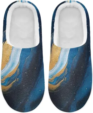 House Fuzzy Slippers Marble Indigo Gold Anti-Slip Warm Shoes for Womens & Men 20849704