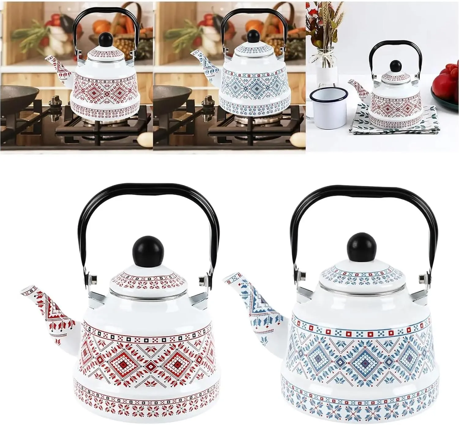 Household Water Tea Pot Coffee Kettle, Cookware Picnic Teapot, Enamel Tea Kettle for Camping(Blue,1.7L)