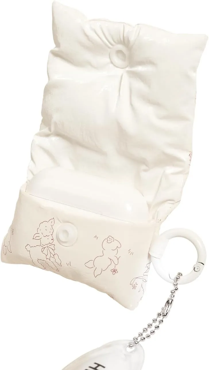 HPOD Compatible with AirPods Pro Case Cover,Fashionable and Trendy Down Cotton Padded Quilted Headphone Bag with 2 Portable Rope Compatible for Airpods Pro and Airpods 3 Case (Beige Lamb)