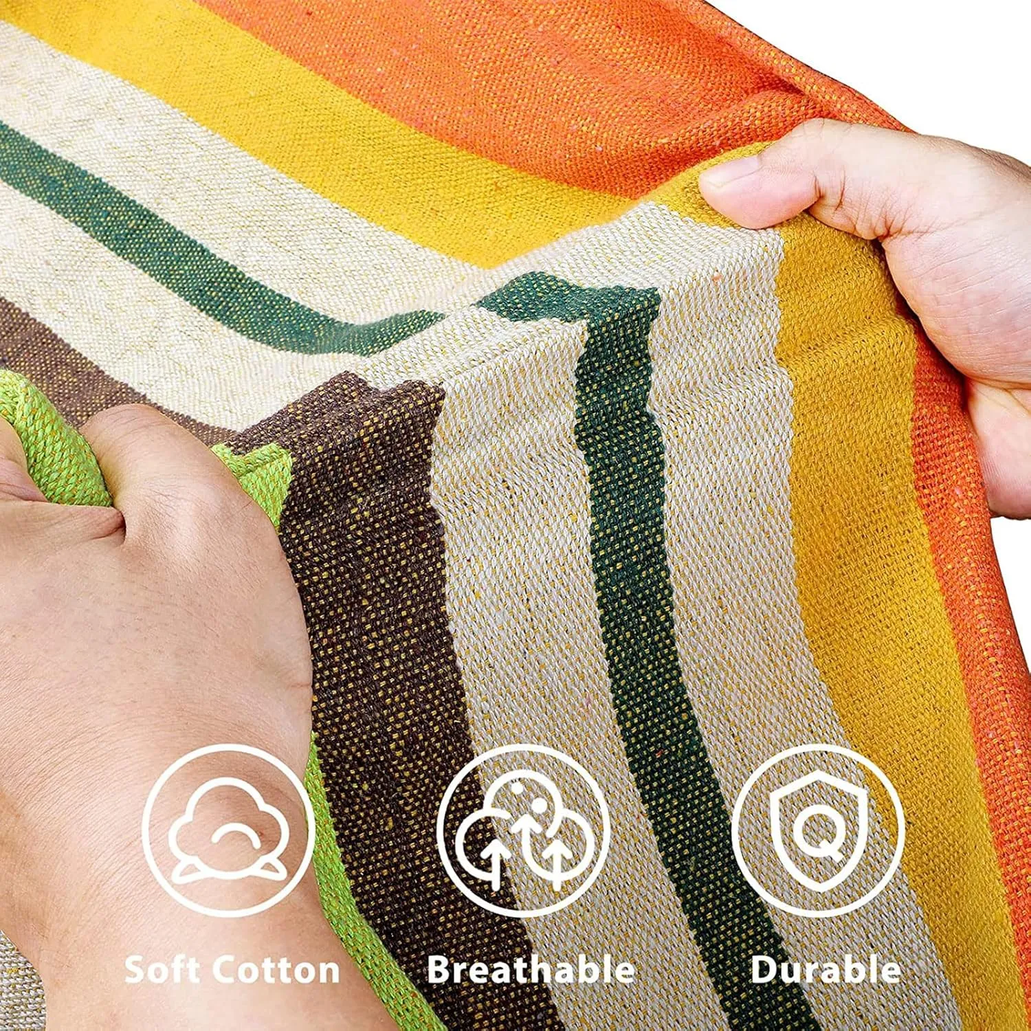 HUHJYUGE Camping Hammock, Double or Single Hammocks, Brazilian-Style Cotton Hammock, with Hanging Ropes & Carry Bag Large, for Outdoor, Travel, Hiking, Backpacking, Beach (B 260x80cm)