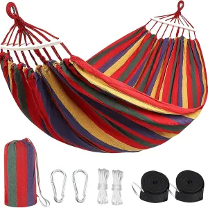 HUHJYUGE Camping Hammock, Double or Single Hammocks, Brazilian-Style Cotton Hammock, with Hanging Ropes & Carry Bag Large, for Outdoor, Travel, Hiking, Backpacking, Beach (B 260x80cm)