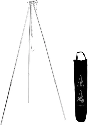 HUONIU Portable Outdoor Cooking Tripod with Adjustable Hang Chain Hanging Pot Grill Stand Cookware Accessory for Camping Picnics Campfires
