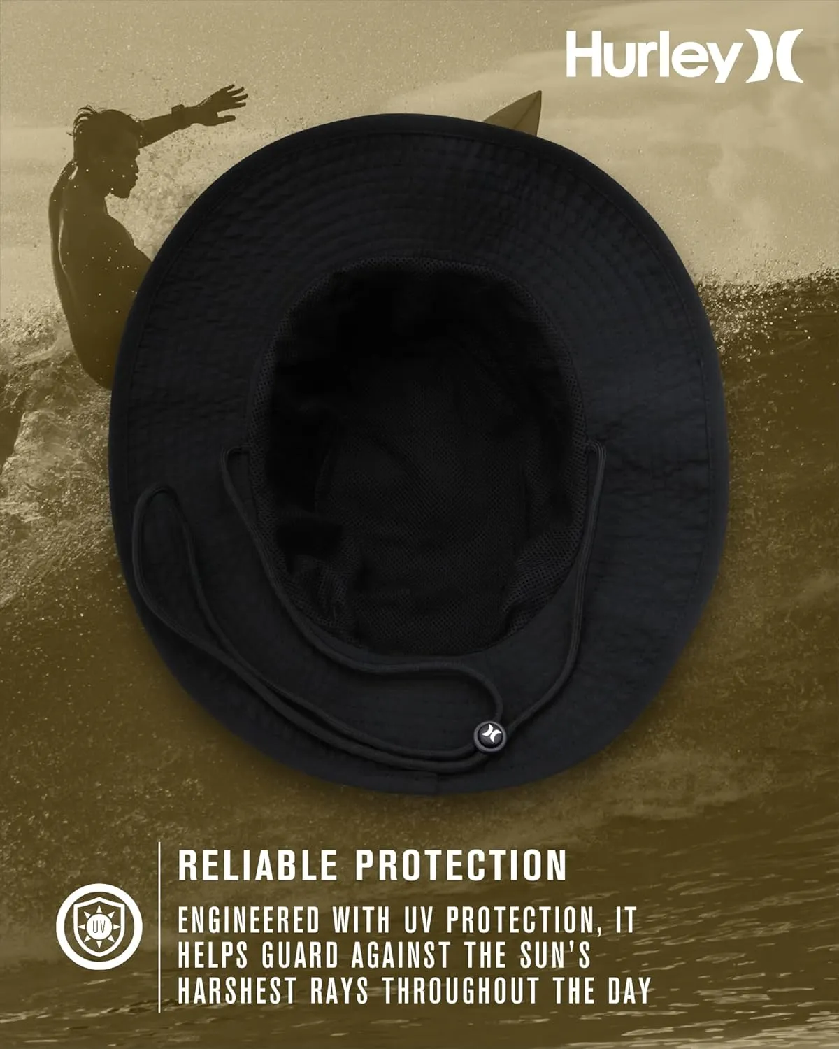 Hurley Men's Boonie Hat - Moisture Wicking and Packable Full Brim Sun Hat UV Protection for Fishing, Hiking, and Safari