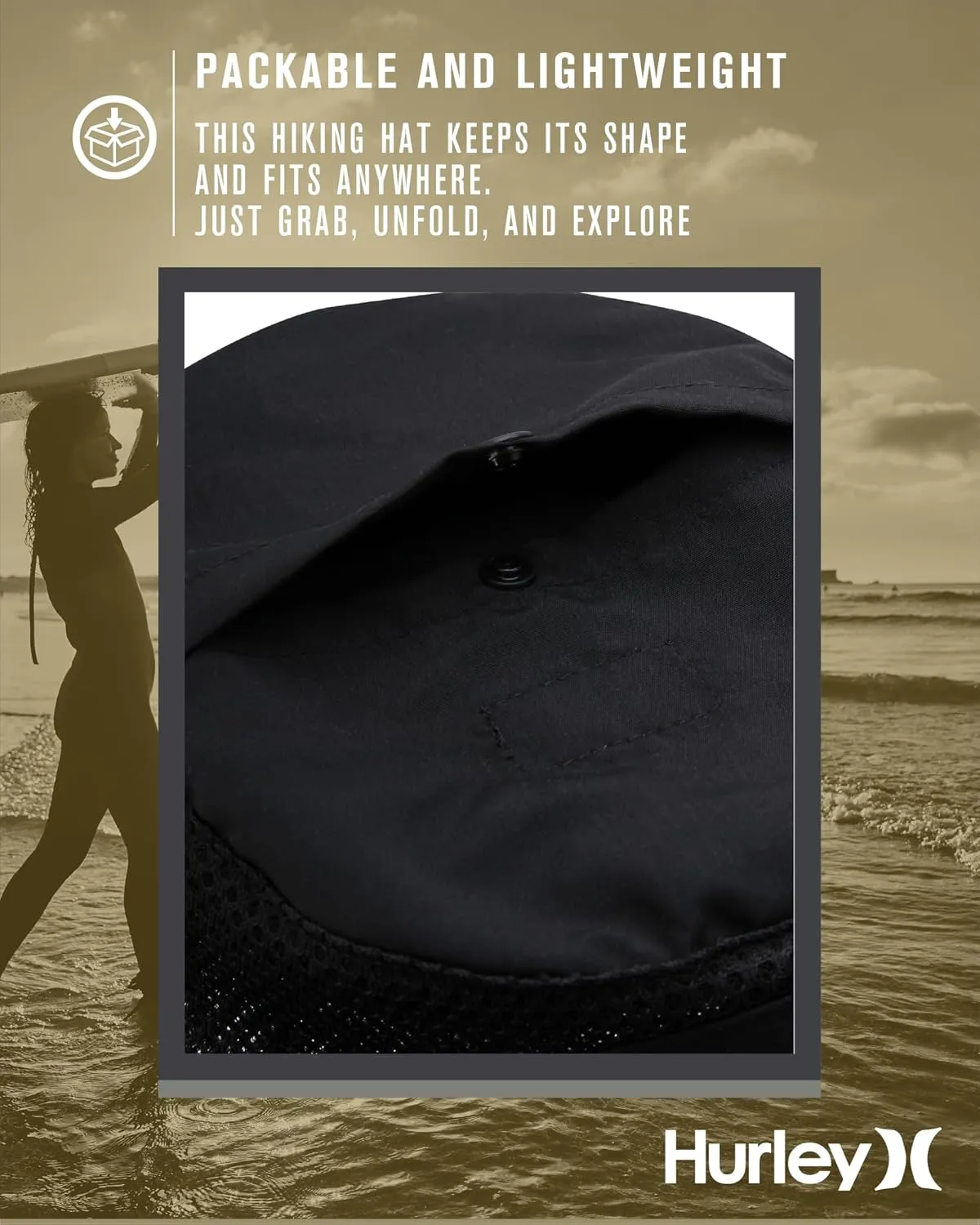 Hurley Men's Boonie Hat - Moisture Wicking and Packable Full Brim Sun Hat UV Protection for Fishing, Hiking, and Safari
