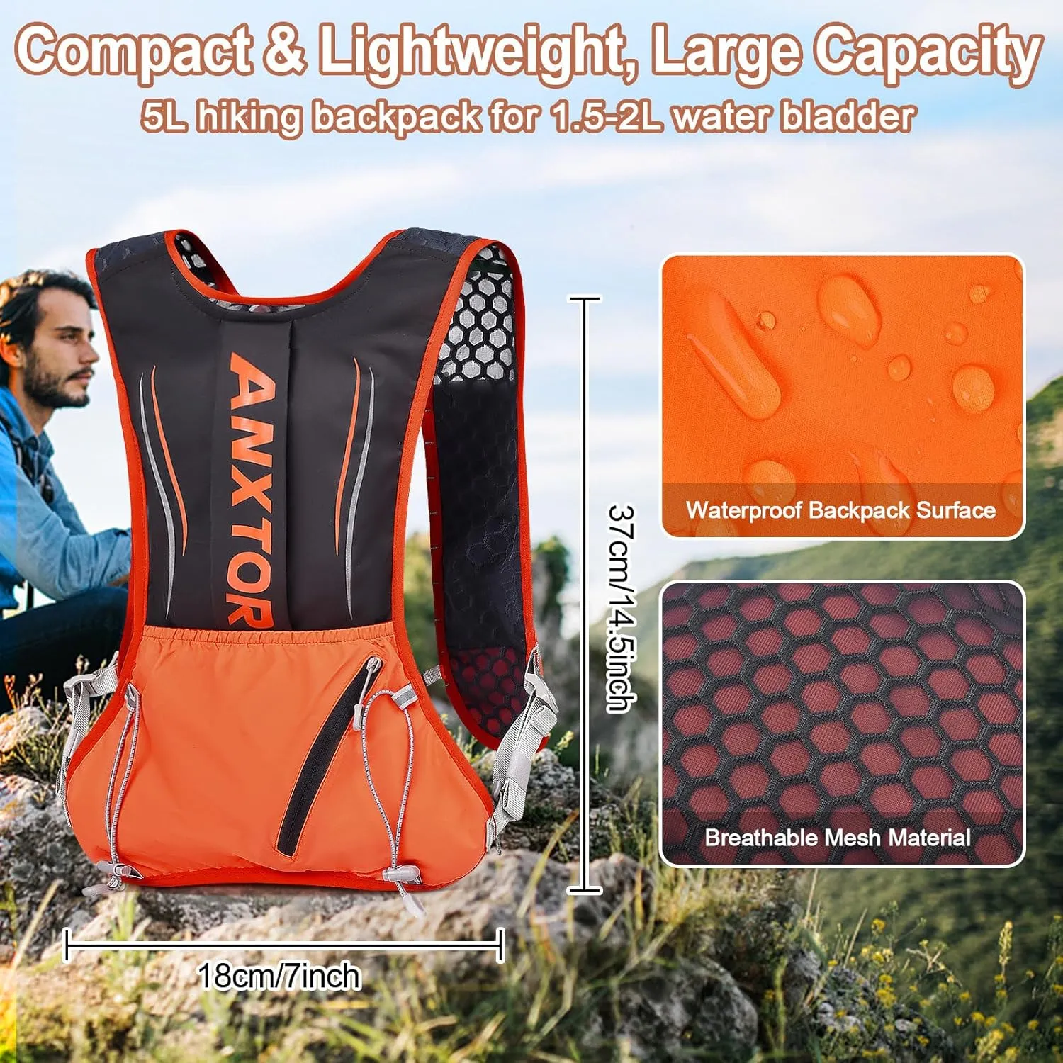 Hydration Pack Backpack,Hiking Backpack with 2L Water Bladder Lightweight Running Hydration Vest for Men Women Hiking Cycling Climbing Camping