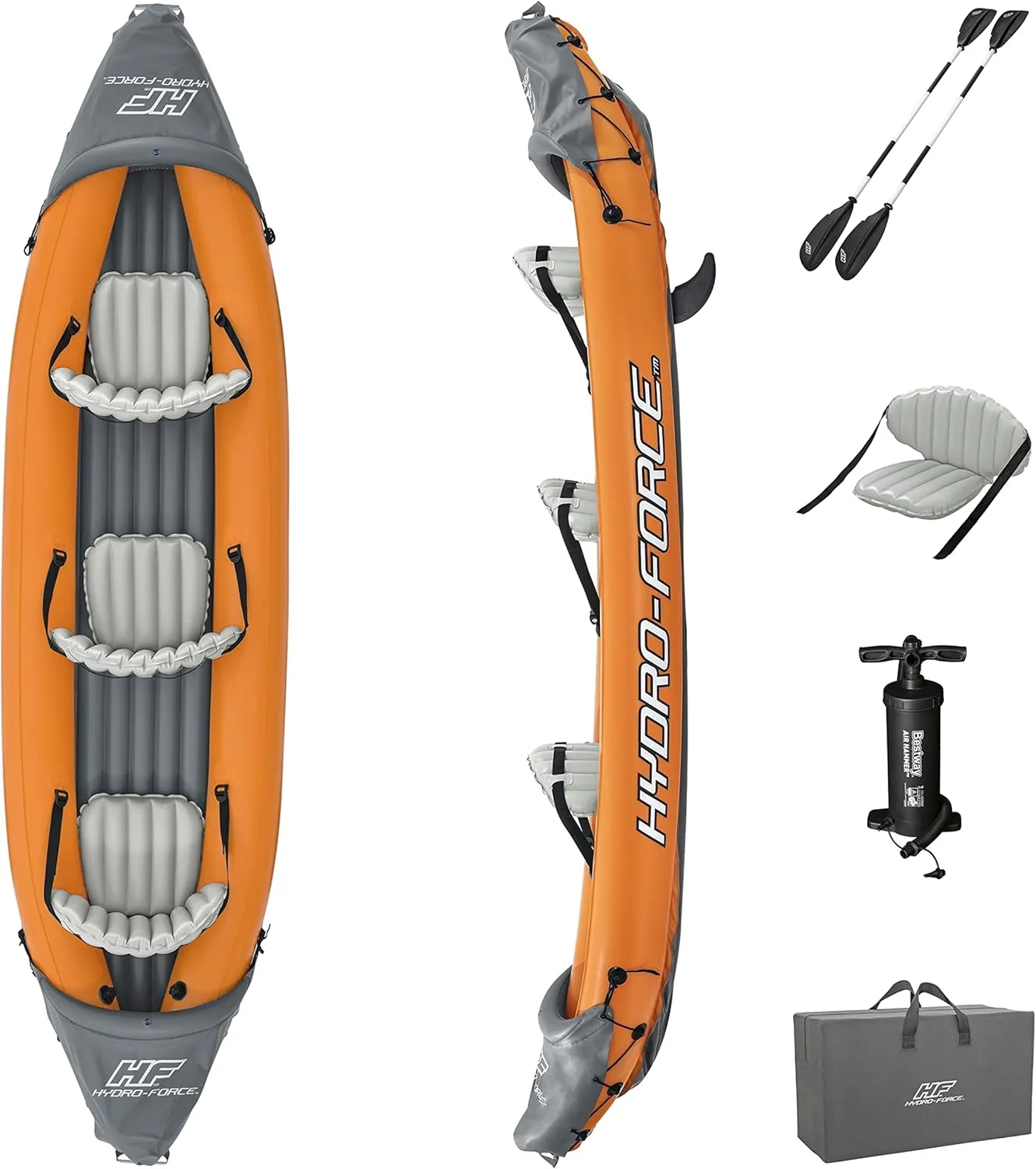 Hydro-Force 9'2" x 34" Ventura Elite X1 Inflatable Kayak Set | Fits 1 Adult | Includes Boat, Aluminum Paddle, Hand Pump, Fins, Seat, Gear Bag, Carry Bag, Repair Patch Kit