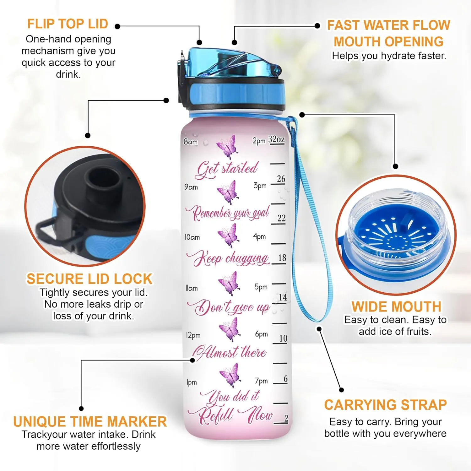 Hyturtle Personalized A Queen Was Born In August Water Bottle - 32oz Motivational Water Bottle with Leak-Proof Lid & Time Marker - Custom Name Gift for Black Women On August Birthdays Christmas