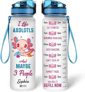 Hyturtle Personalized Axolotl Water Bottle - 32oz Motivational Water Bottle with Leak-Proof Lid & Time Marker - Custom Name Gift for Women Axolotl Lovers Girls Boys - Birthday & Christmas Gift
