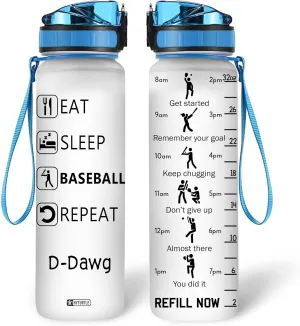 Hyturtle Personalized Baseball Water Bottle - 32oz Motivational Water Bottle with Leak-Proof Lid & Time Marker - Custom Name Gift for Men, Boys, Baseball Players, Coaches, Birthday & Christmas Gift