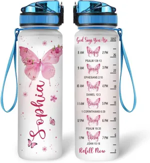 Hyturtle Personalized Christian Water Bottle - 32oz Motivational Water Bottle with Leak-Proof Lid Time Marker - Custom Name Gift for Butterfly Butterfly Lovers Women Girls On Birthday Christmas