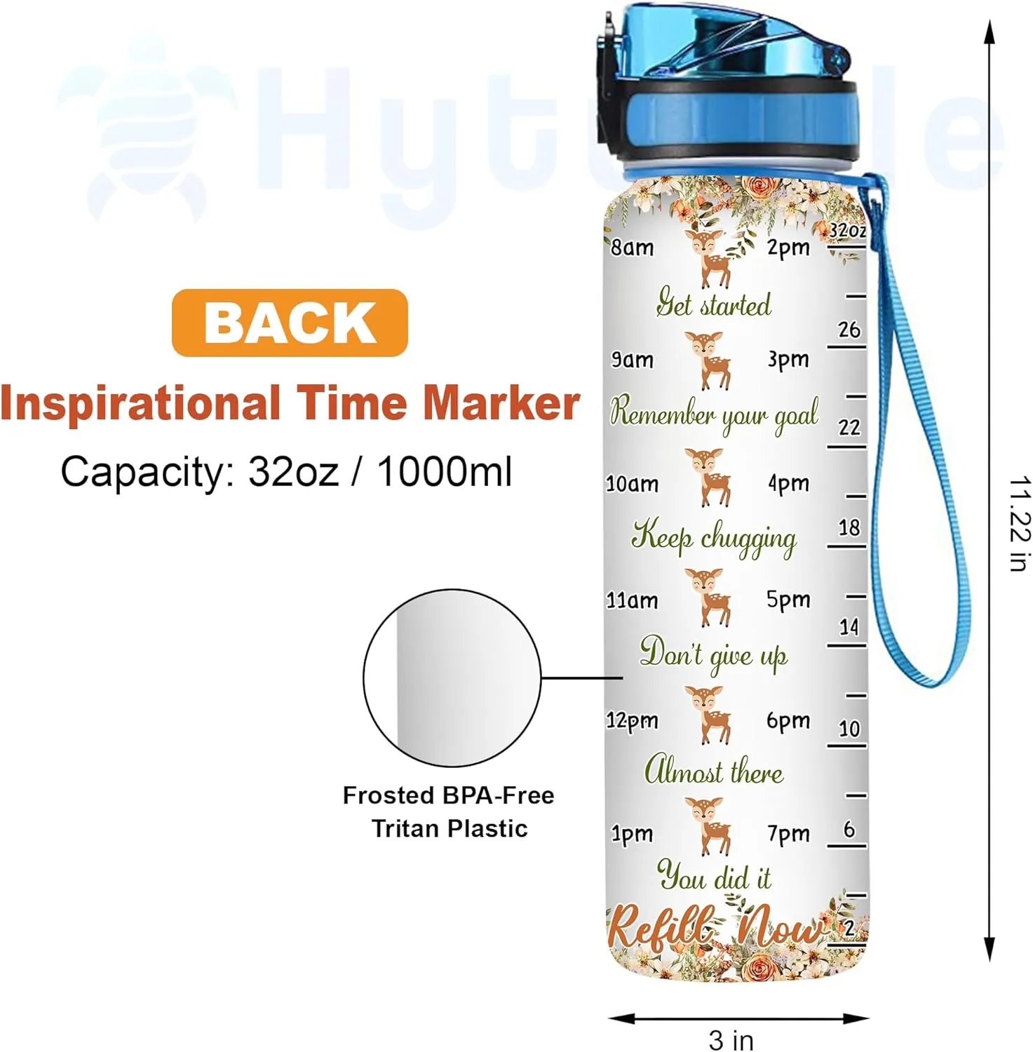 Hyturtle Personalized Deer Lovers 32 Oz 1Liter Motivational Water Bottle With Time Marker, Just A Girl Who Loves Deer, Animal Lovers Gifts For Women, Girl On Birthday, Christmas