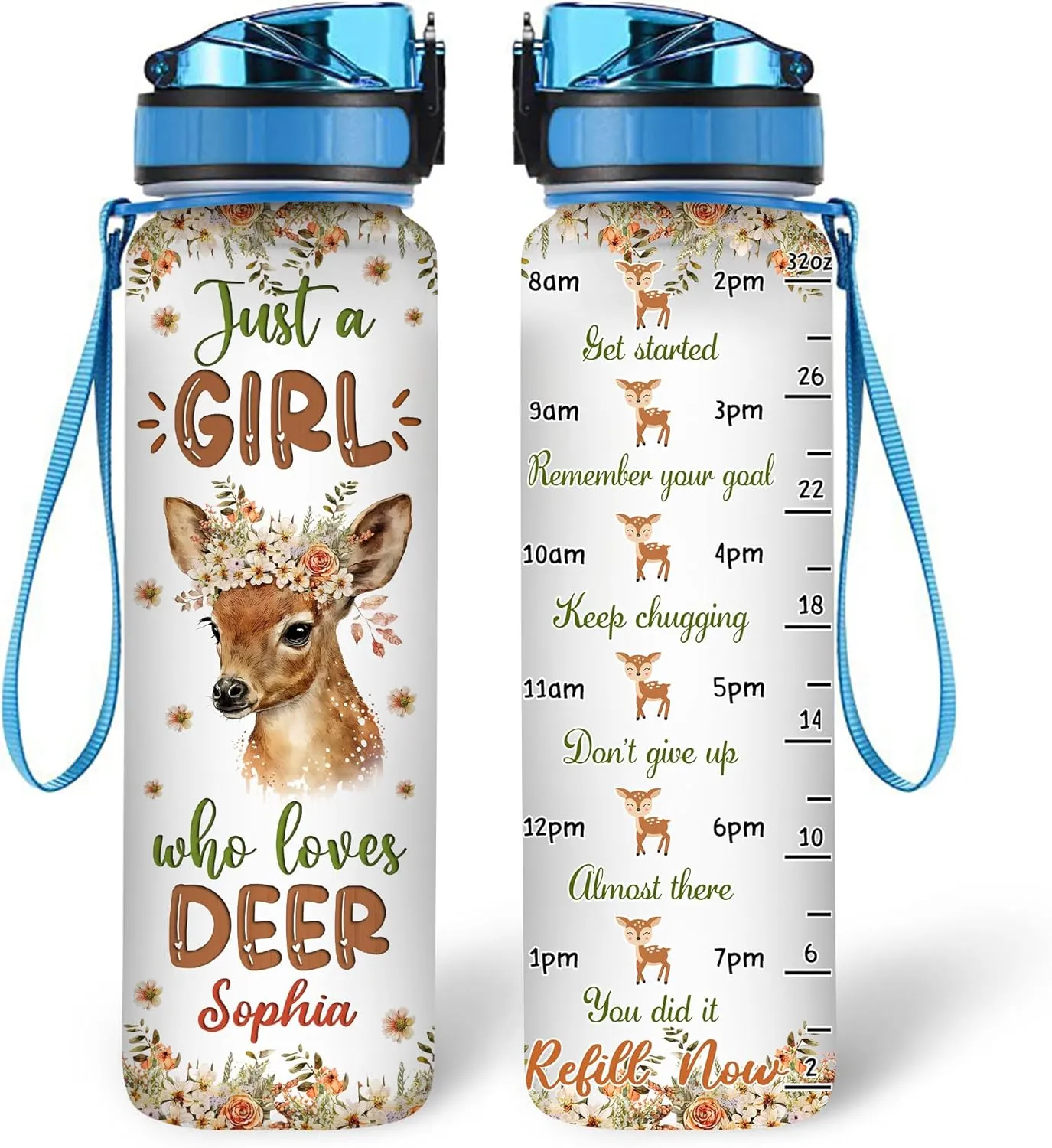Hyturtle Personalized Deer Lovers 32 Oz 1Liter Motivational Water Bottle With Time Marker, Just A Girl Who Loves Deer, Animal Lovers Gifts For Women, Girl On Birthday, Christmas