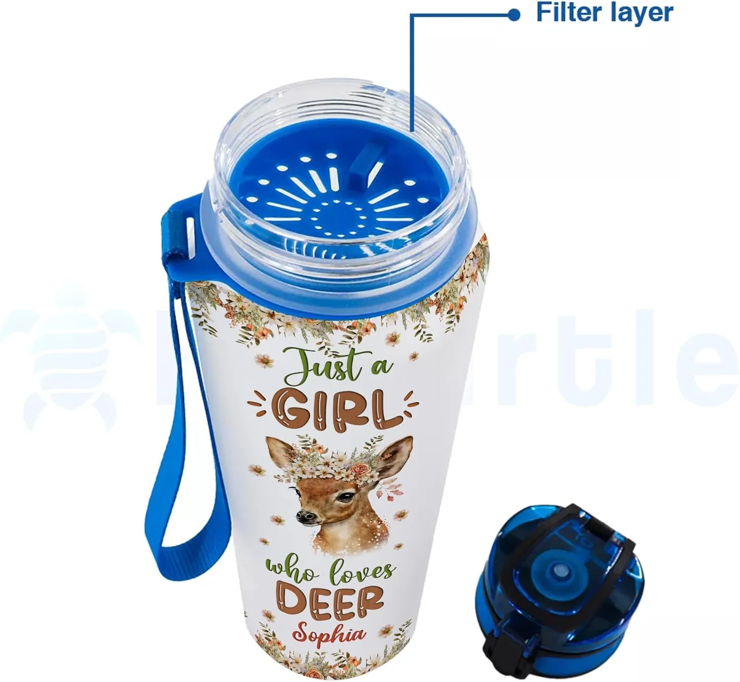 Hyturtle Personalized Deer Lovers 32 Oz 1Liter Motivational Water Bottle With Time Marker, Just A Girl Who Loves Deer, Animal Lovers Gifts For Women, Girl On Birthday, Christmas