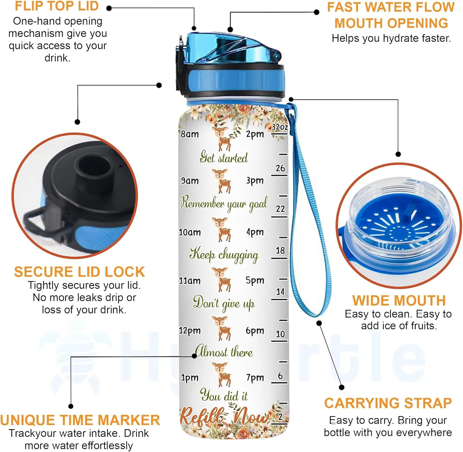 Hyturtle Personalized Deer Lovers 32 Oz 1Liter Motivational Water Bottle With Time Marker, Just A Girl Who Loves Deer, Animal Lovers Gifts For Women, Girl On Birthday, Christmas