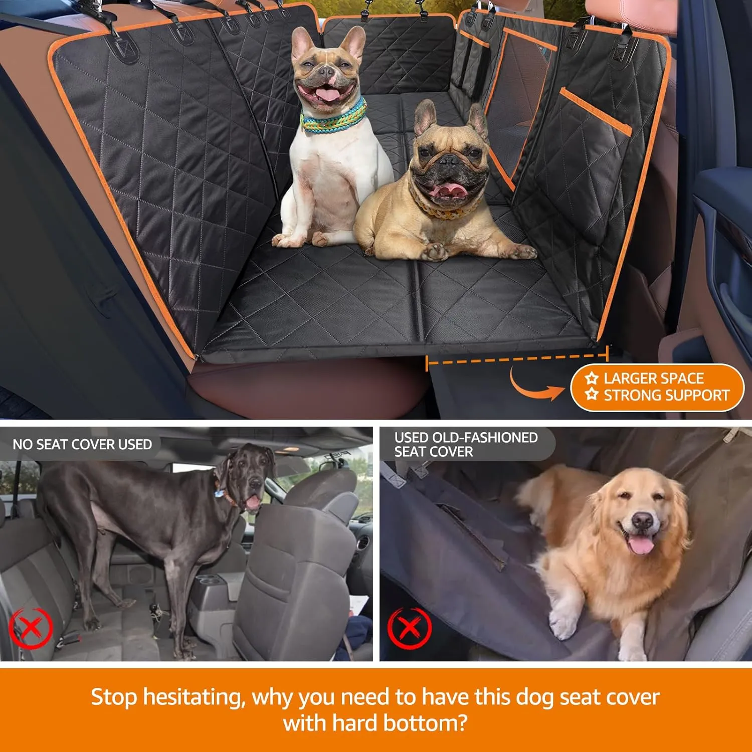 iBuddy Dog Seat Cover with Hard Bottom, Car Back Seat Extender Stable Comfortable Dog Car Hammock Bed for Road Trip to Protect Dogs Not Fall into Floor Pet Car Seat Protector for Rav4 CR-V Jeeps