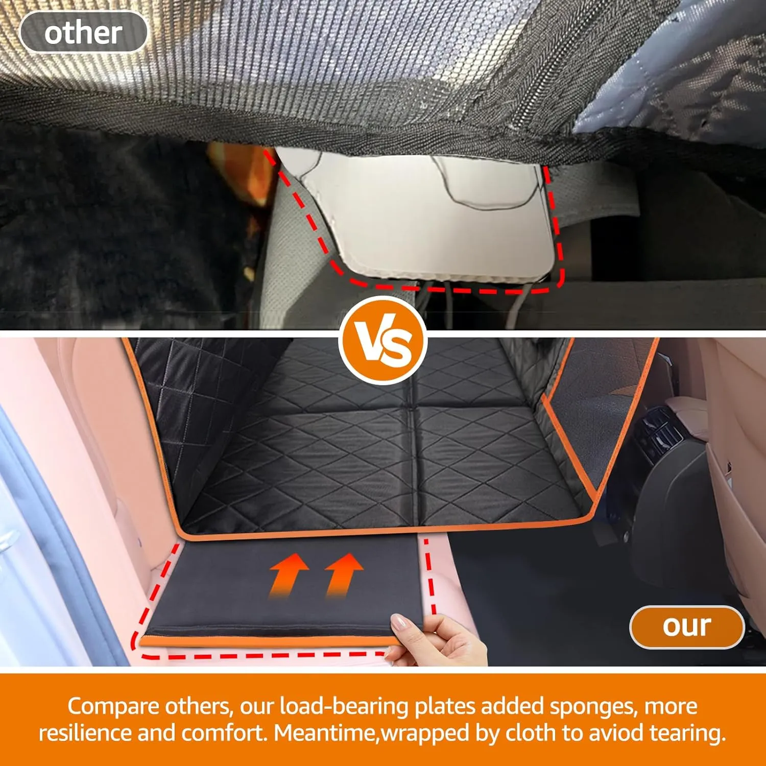 iBuddy Dog Seat Cover with Hard Bottom, Car Back Seat Extender Stable Comfortable Dog Car Hammock Bed for Road Trip to Protect Dogs Not Fall into Floor Pet Car Seat Protector for Rav4 CR-V Jeeps