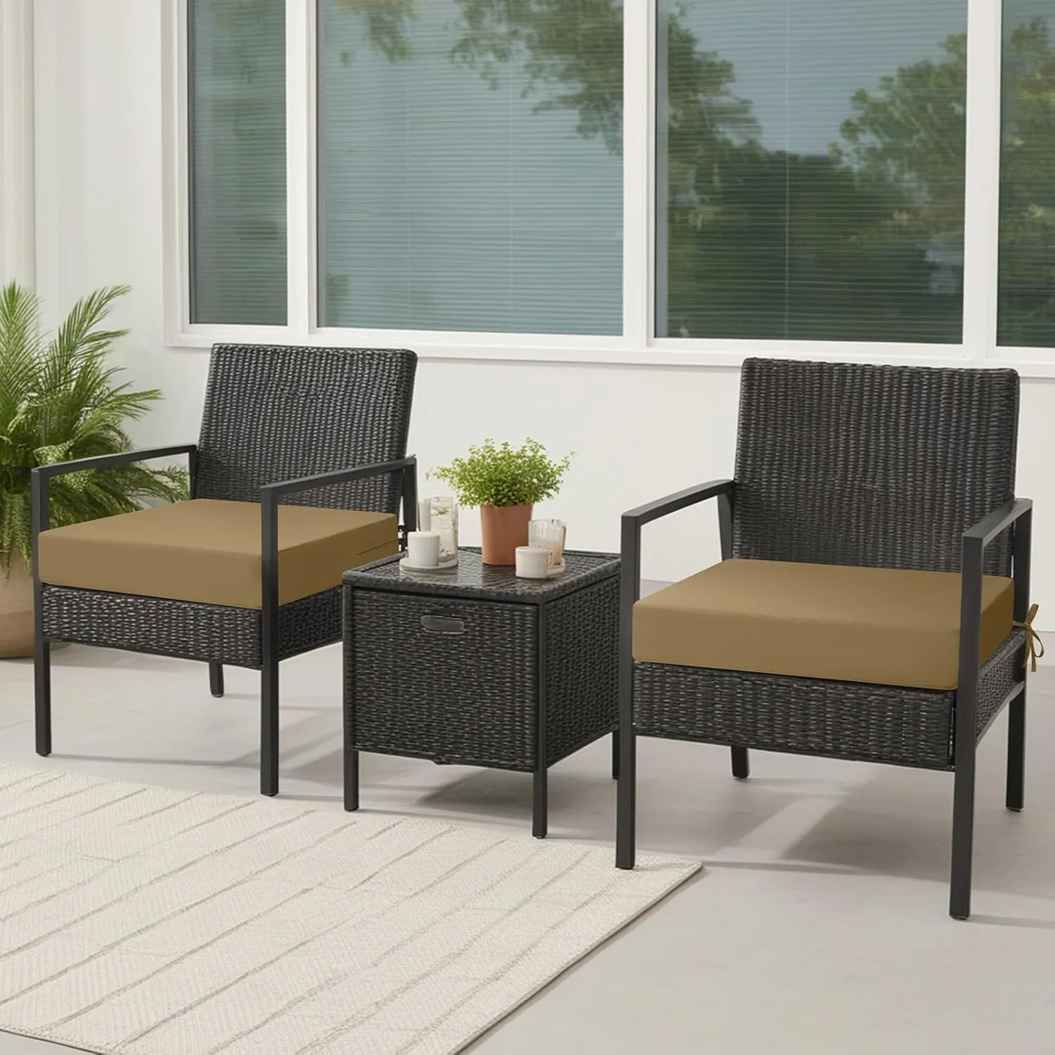 idee-home Outdoor Chair Cushions Set of 2, Waterproof Outdoor Seat Cushions for Patio Furniture, Outside Replacement Chair Pad with Ties for Lawn Deck Porch, 19 x 19