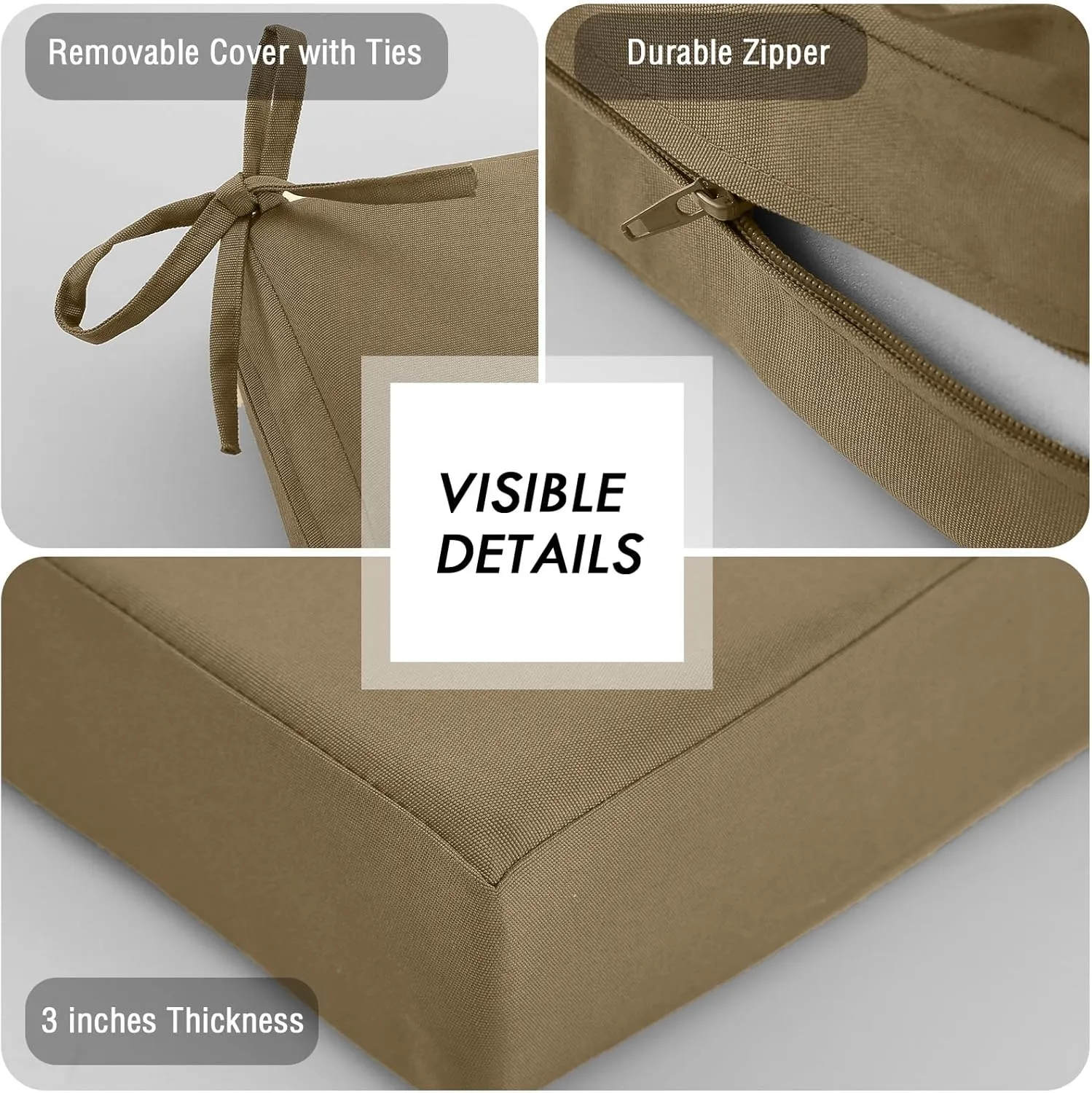 idee-home Outdoor Chair Cushions Set of 2, Waterproof Outdoor Seat Cushions for Patio Furniture, Outside Replacement Chair Pad with Ties for Lawn Deck Porch, 19 x 19
