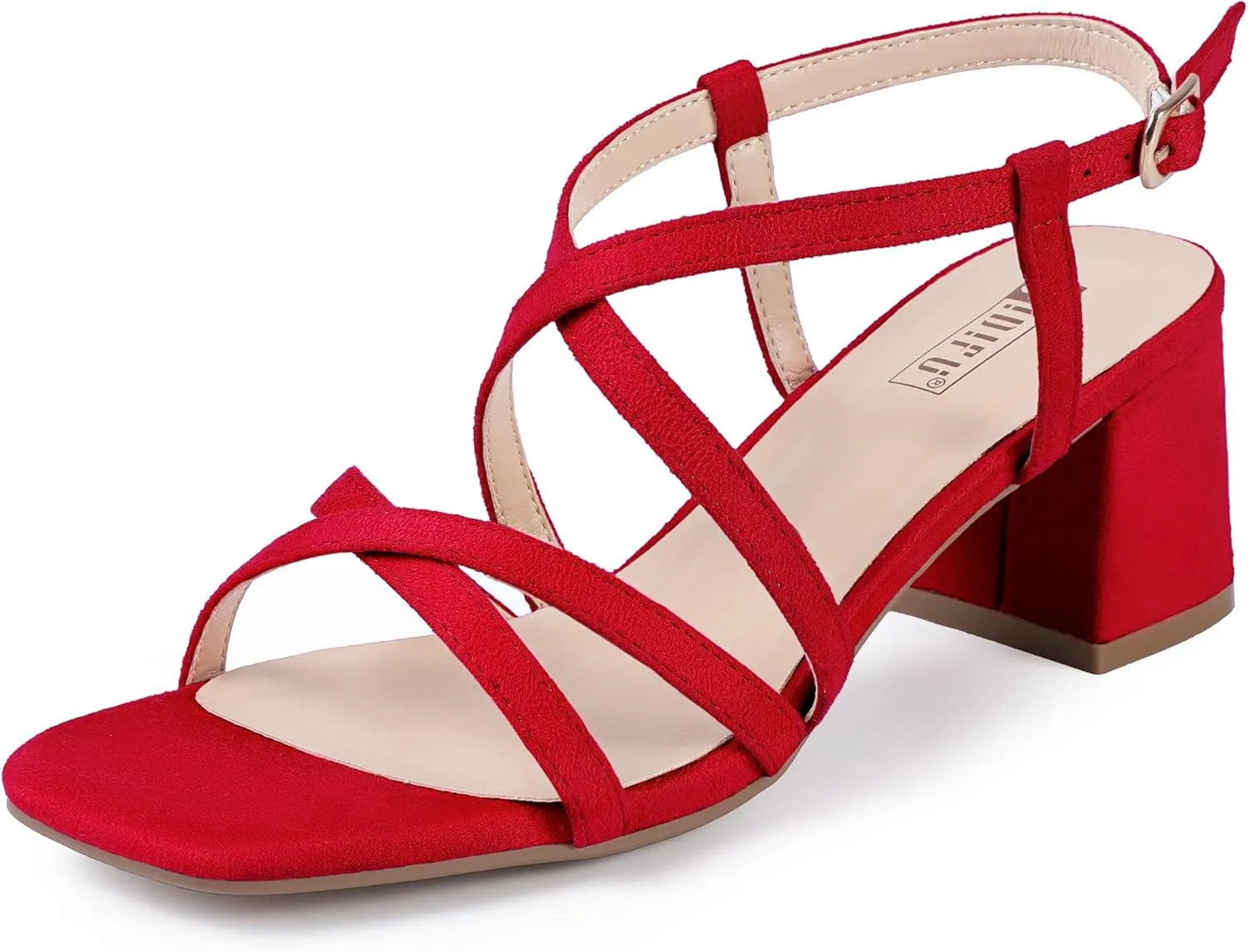 IDIFU IN2 Strappy Heels Chunky Block Square Toe Wedding Prom Bride Bridal Dance Party Dress Shoes for Women Trendy Comfortable Dressy Cute Casual Summer Heeled Sandals Slingback Low Short Heels