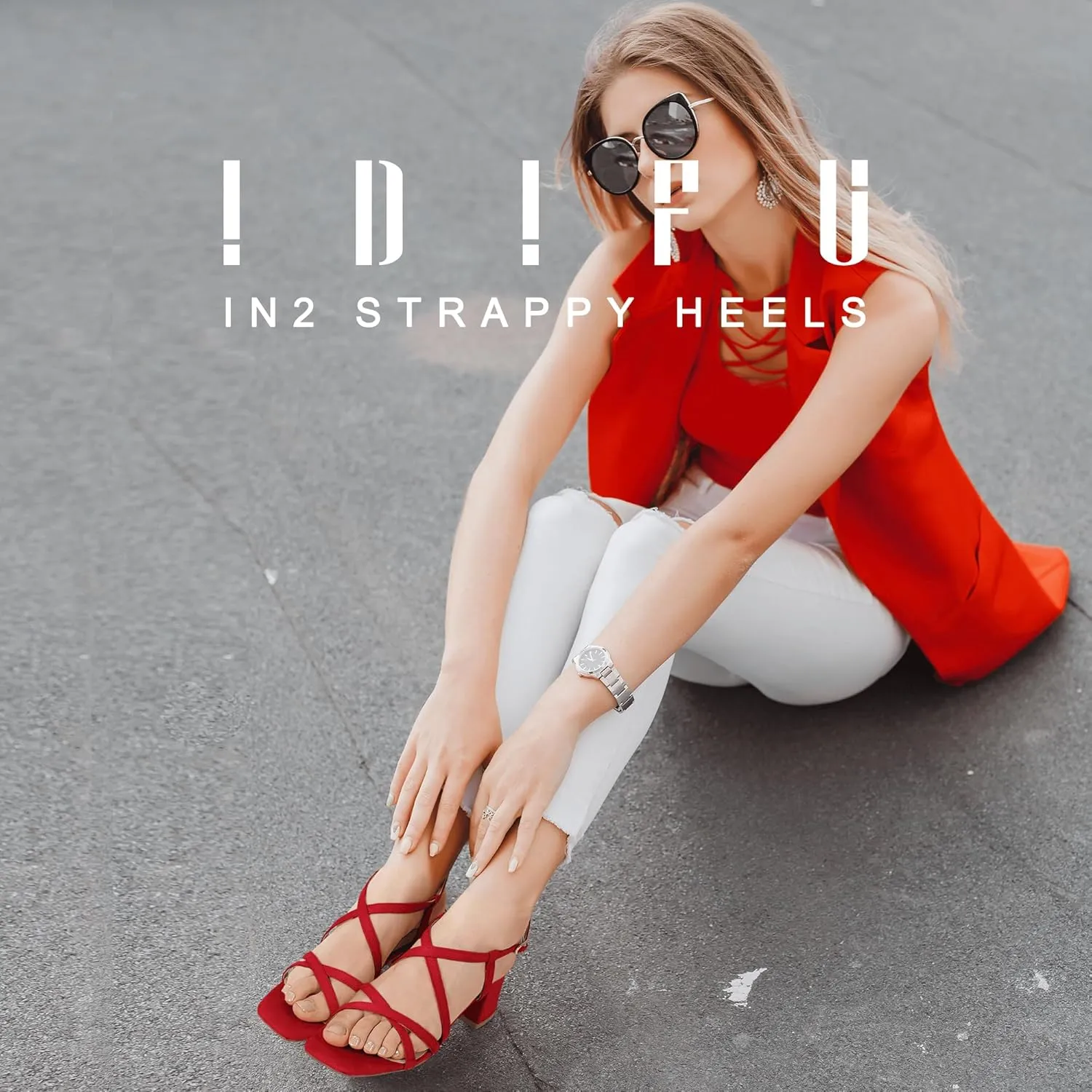IDIFU IN2 Strappy Heels Chunky Block Square Toe Wedding Prom Bride Bridal Dance Party Dress Shoes for Women Trendy Comfortable Dressy Cute Casual Summer Heeled Sandals Slingback Low Short Heels