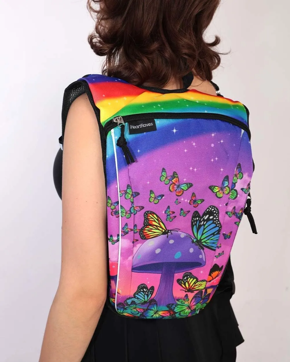 iHeartRaves Hydration Pack Cute Holographic Rave Water Backpack Hydropack 2 L - Raves, Music Festivals, Hiking, Running, Outdoor Activities, Exercise, Biking