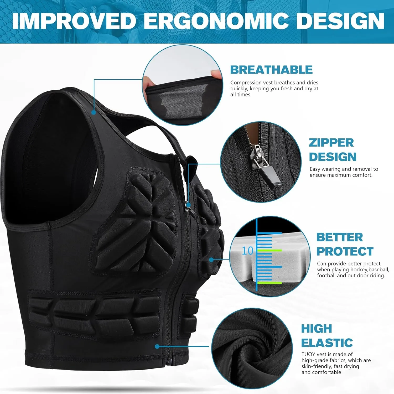 Impact Vest for Women Chest Protector Padded Compression Vest for Sports, Karate, Football, Breast and Rib Protection