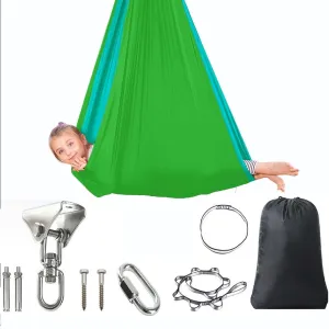 Indoor Therapy Swing For Adults Kids And Teens W/more Special Needs Sensory Swing Great For Autism,has A Calming Relaxing Effect On Children Needs,360°Swivel Double Layer ( Color : Green-lake green ,