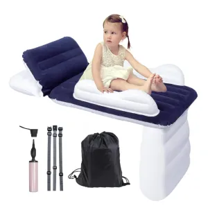 Inflatable Airplane Bed for Toddlers, Blue Airplane Travel Bed for Kids with Sides, Safety Belt, Manual Pump and Travel Bag, Baby Airplane Bed Fits Most Airplane Seats（Blue）