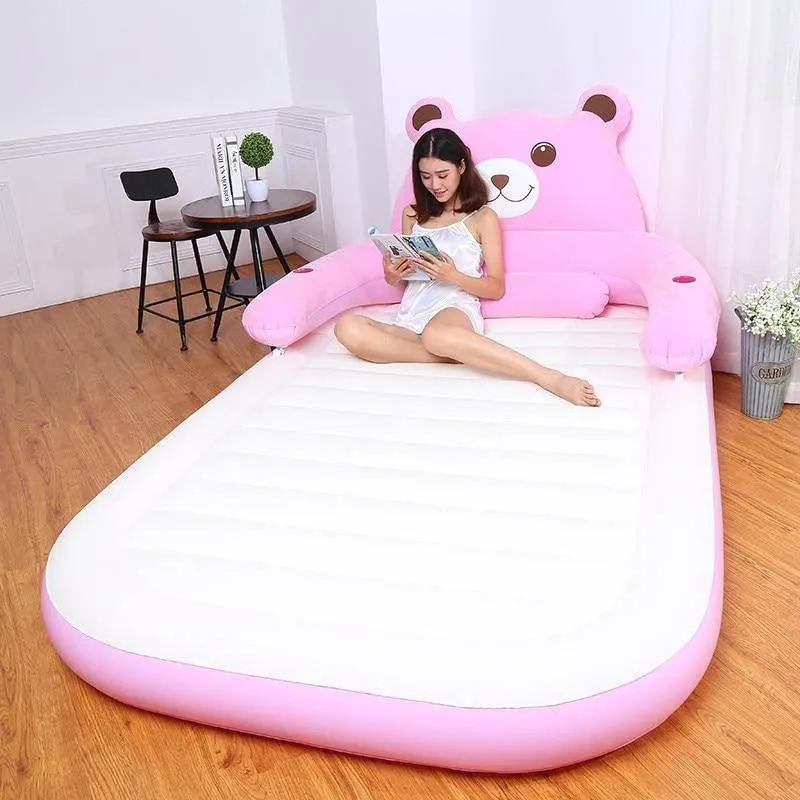 Inflatable Bear Bed with Backrest - Comfy Cartoon Design