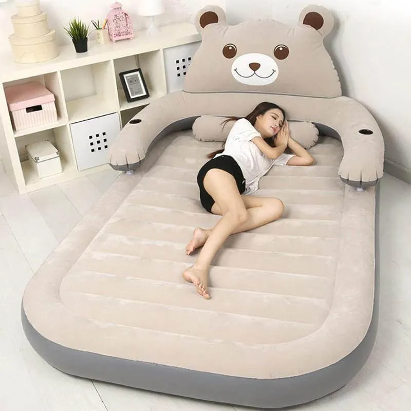 Inflatable Bear Bed with Backrest - Comfy Cartoon Design
