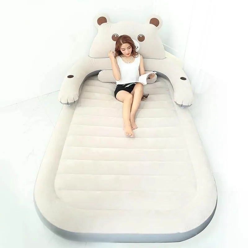 Inflatable Bear Bed with Backrest - Comfy Cartoon Design