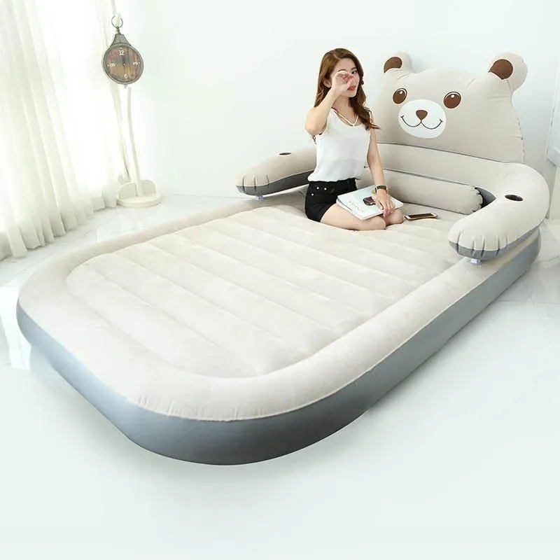 Inflatable Bear Bed with Backrest - Comfy Cartoon Design