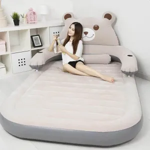 Inflatable Bear Bed with Backrest - Comfy Cartoon Design
