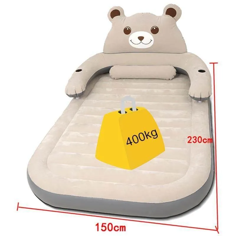 Inflatable Bear Bed with Backrest - Comfy Cartoon Design