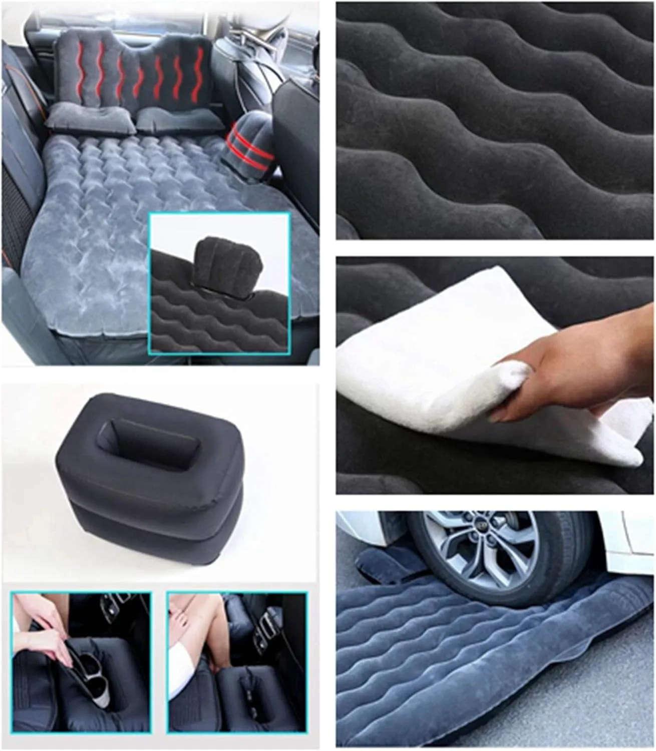 Inflatable Car Air Mattress Back Seat Bed,Portable Car Travel Sleeping Air Mattress Blow Up Bed for Car Universal SUV