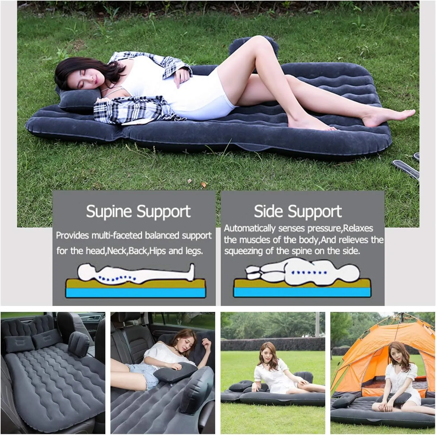 Inflatable Car Air Mattress Back Seat Bed,Portable Car Travel Sleeping Air Mattress Blow Up Bed for Car Universal SUV