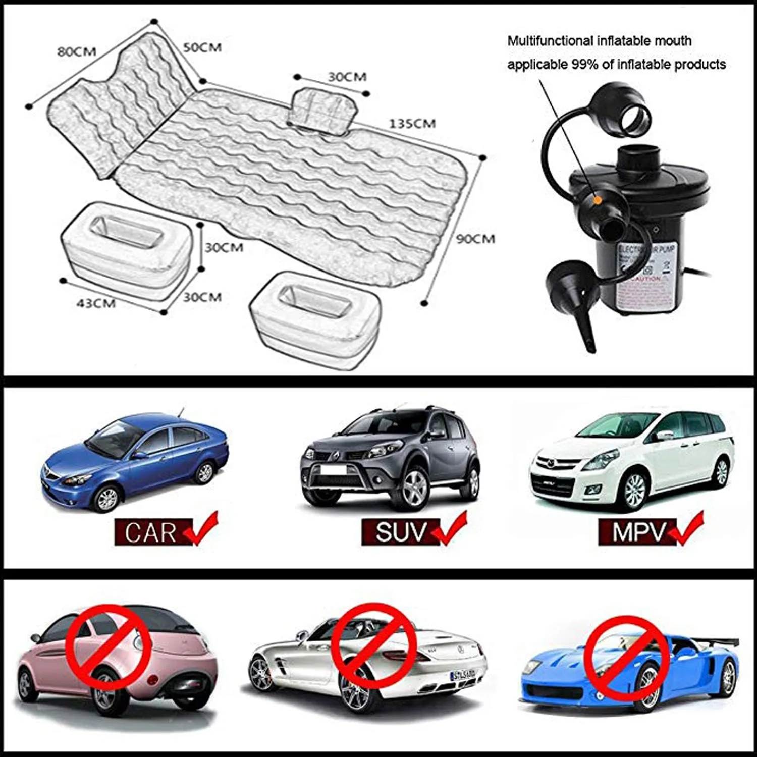 Inflatable Car Air Mattress Back Seat Bed,Portable Car Travel Sleeping Air Mattress Blow Up Bed for Car Universal SUV